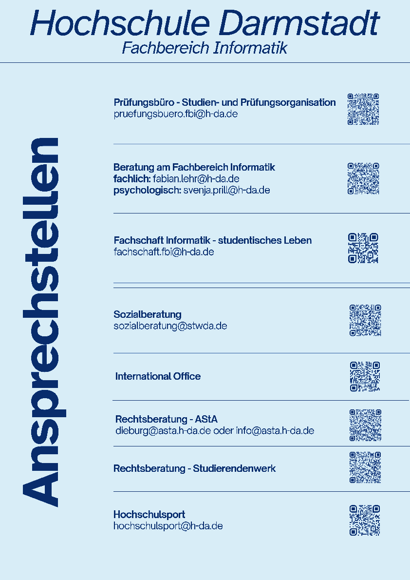 Plakat mit Emails und Links zu Ansprechstellen